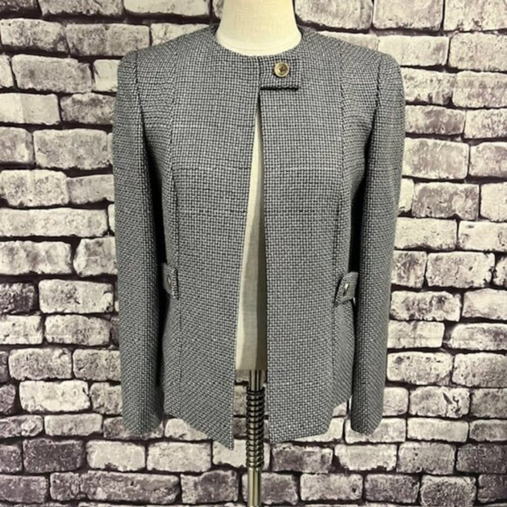 Dana Buchman Gray & Silver 1 Button Front Long Sleeve Jacket Size 4